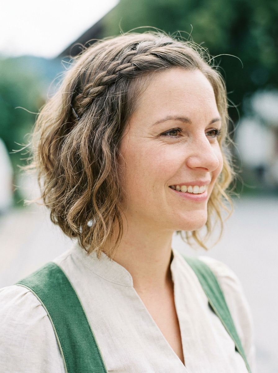 Wavy Bob mit Side Braid als Einfache Dirndlfrisuren Inspiration 2026